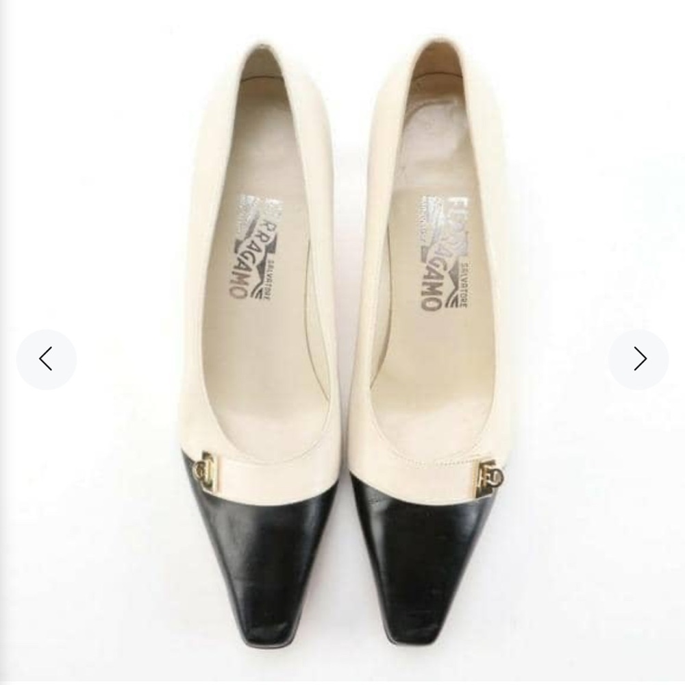 Salvatore Ferragamo Bicolor Classic Leather Cap Toe Pumps Sz 8.5 4A Wear To Work